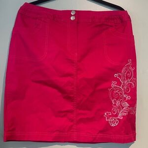 Olivia & Martin Pink Embroidered Midi Skirt Size Large Feminine Floral Detail